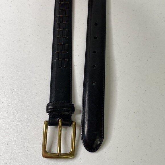 Dockers Black Top Grain Leather Woven Textured Belt Solid Brass Buckle Durable - Picture 6 of 12
